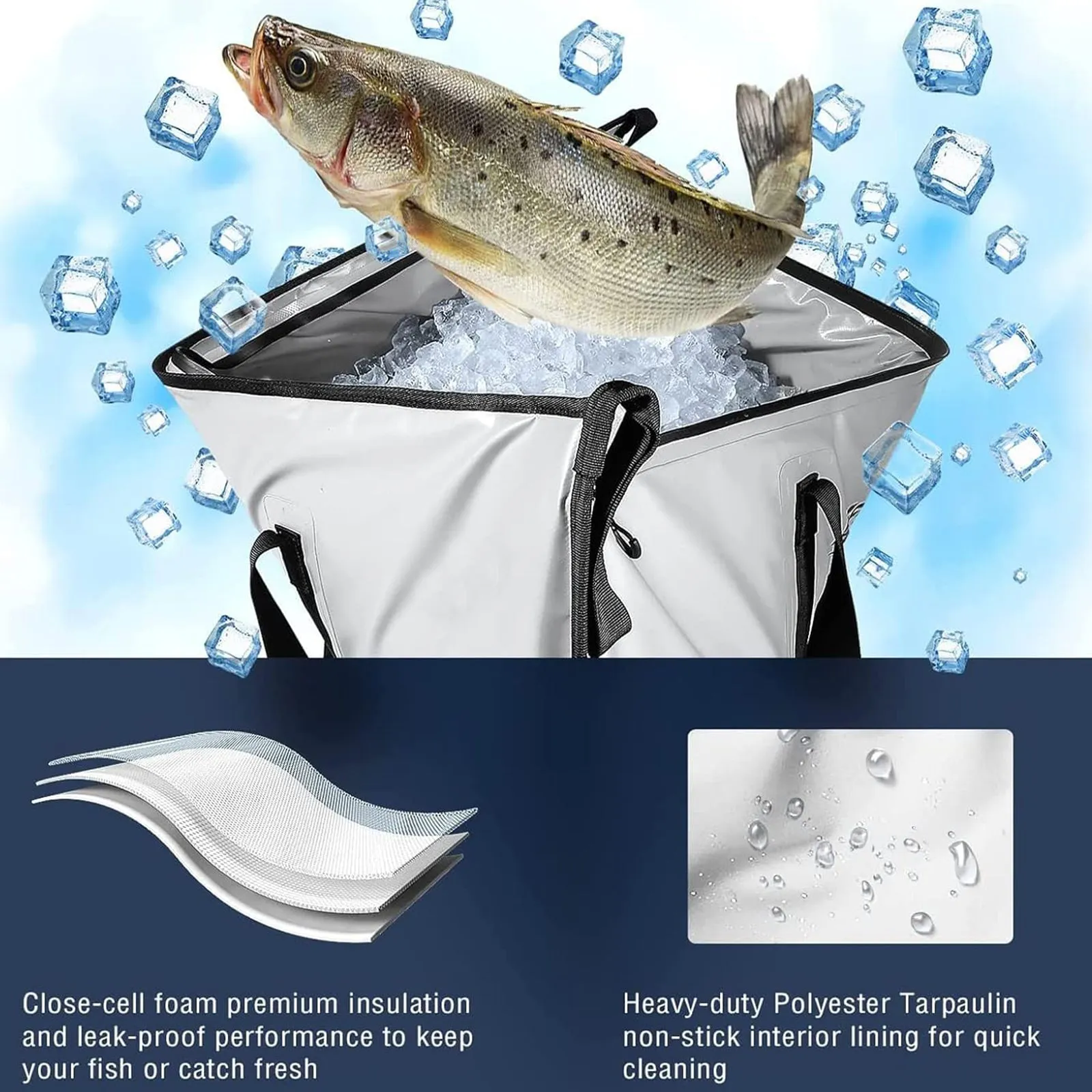 40x18'' Leakproof Fish Cooler Bag With Waterproof Zipper