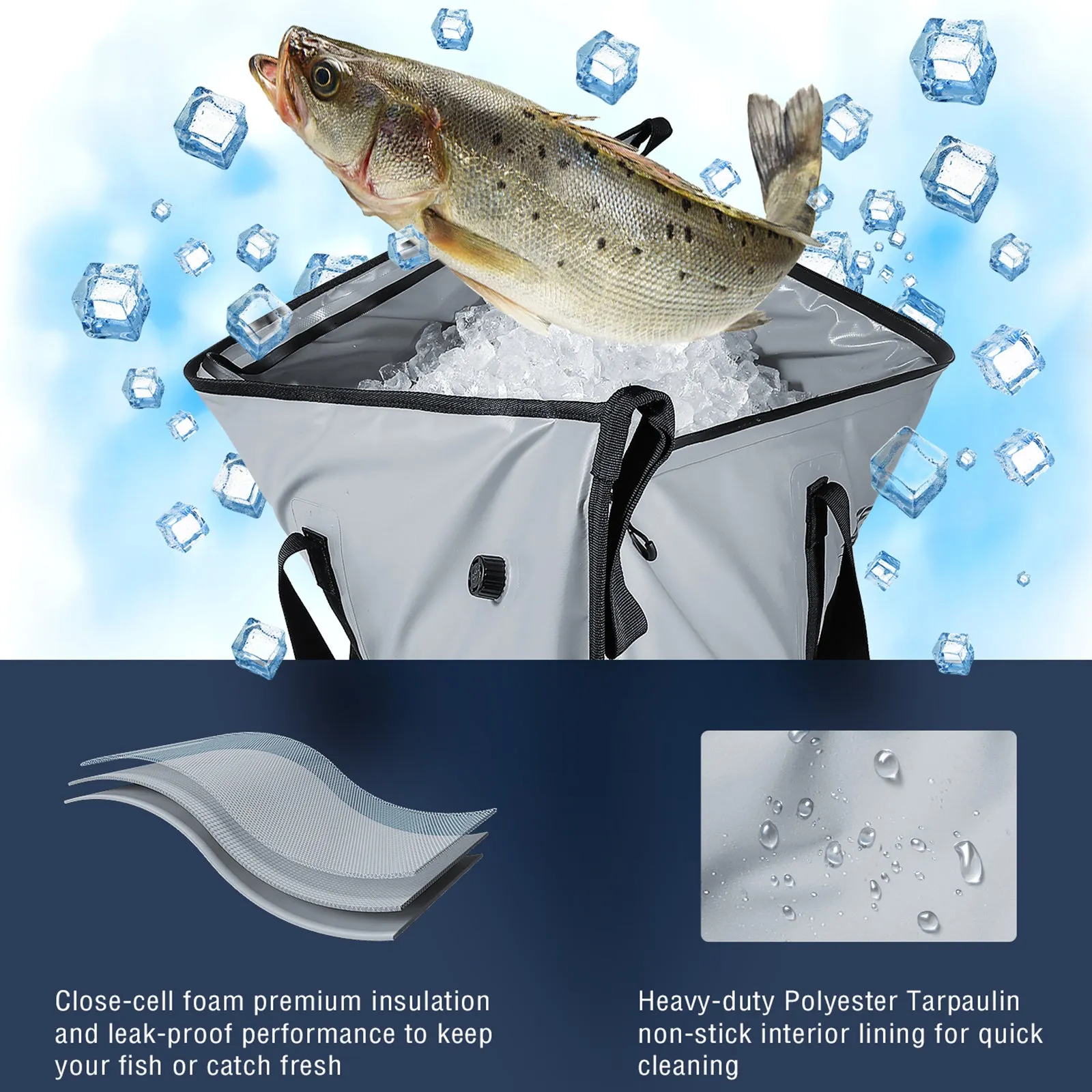 40x18'' Leakproof Fish Cooler Bag With Waterproof Zipper