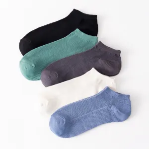 5pairs Men's Breathable Plain Color Ankle Socks