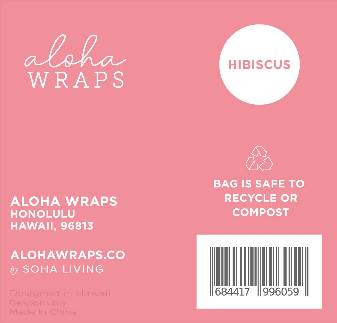 Aloha Wraps Hibiscus Lunch Bags