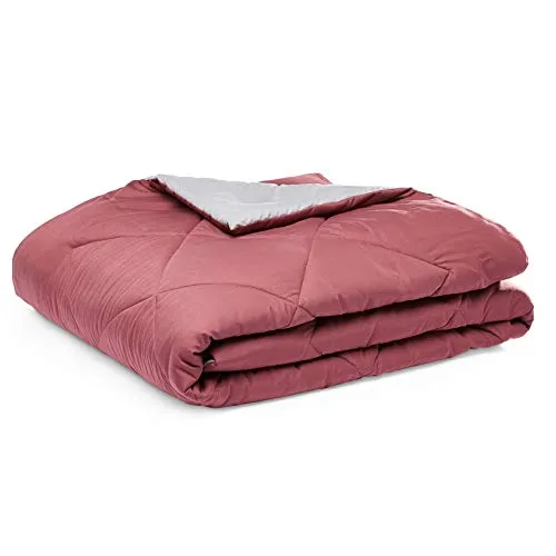 Amazon Basics Reversible, Lightweight Microfiber Comforter - Full / Queen, Burgundy / Gray