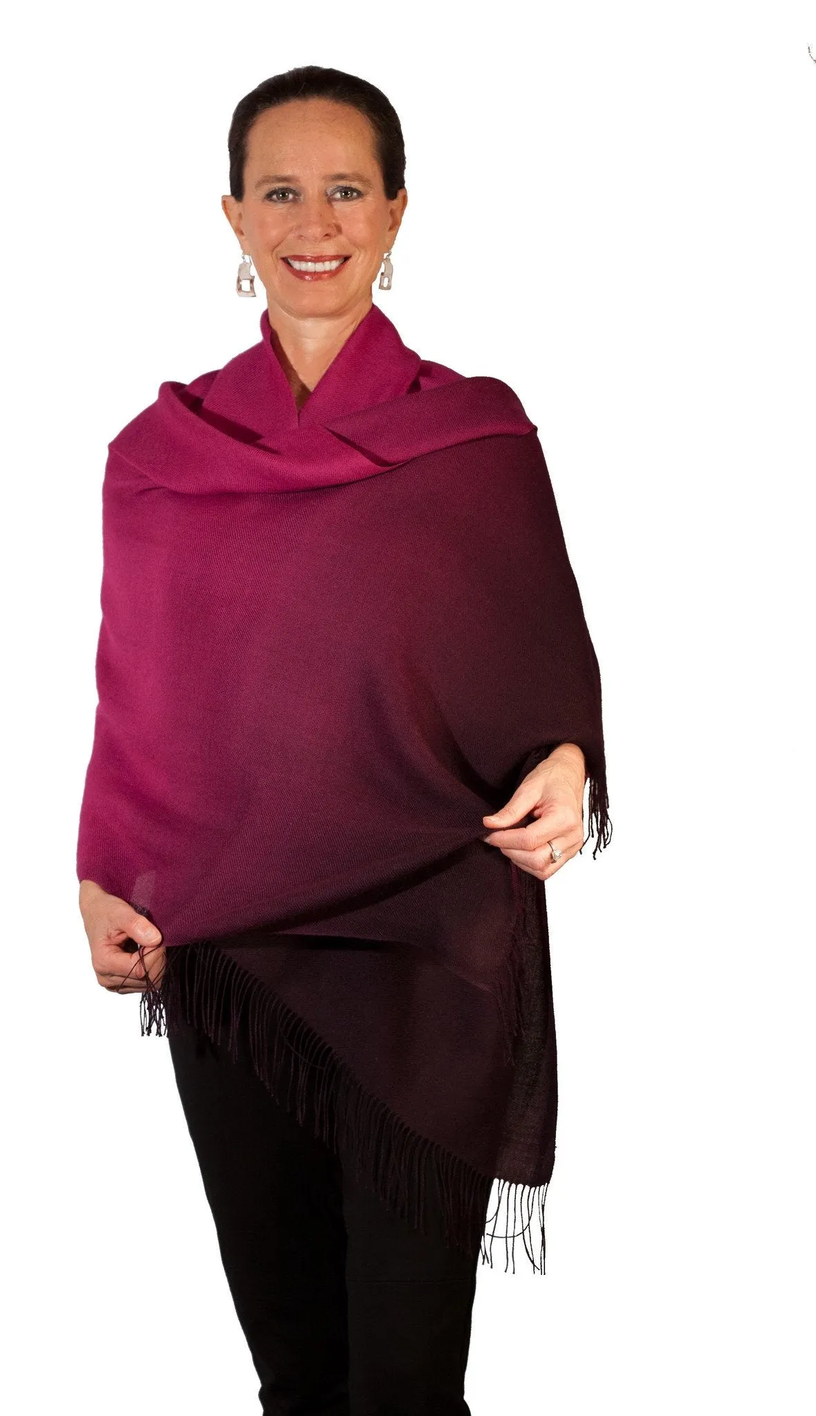 Baby Alpaca & Silk Shawl Two-toned Degrade - Dip Dyed in Magenta