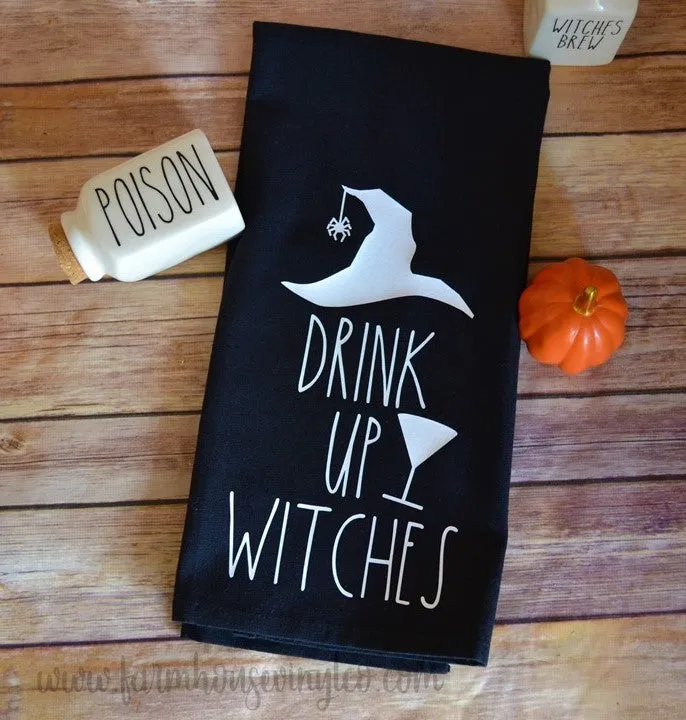 Boo and Drink Up Witches Halloween Towels