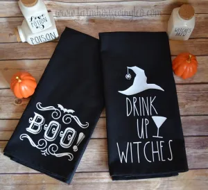 Boo and Drink Up Witches Halloween Towels