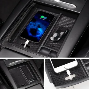 Center Console Storage Box with USB Hole for Model X