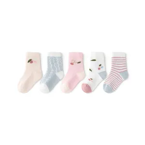 Cherry Season Thin Mesh Breathable Girl 5pcs Crew Socks Set