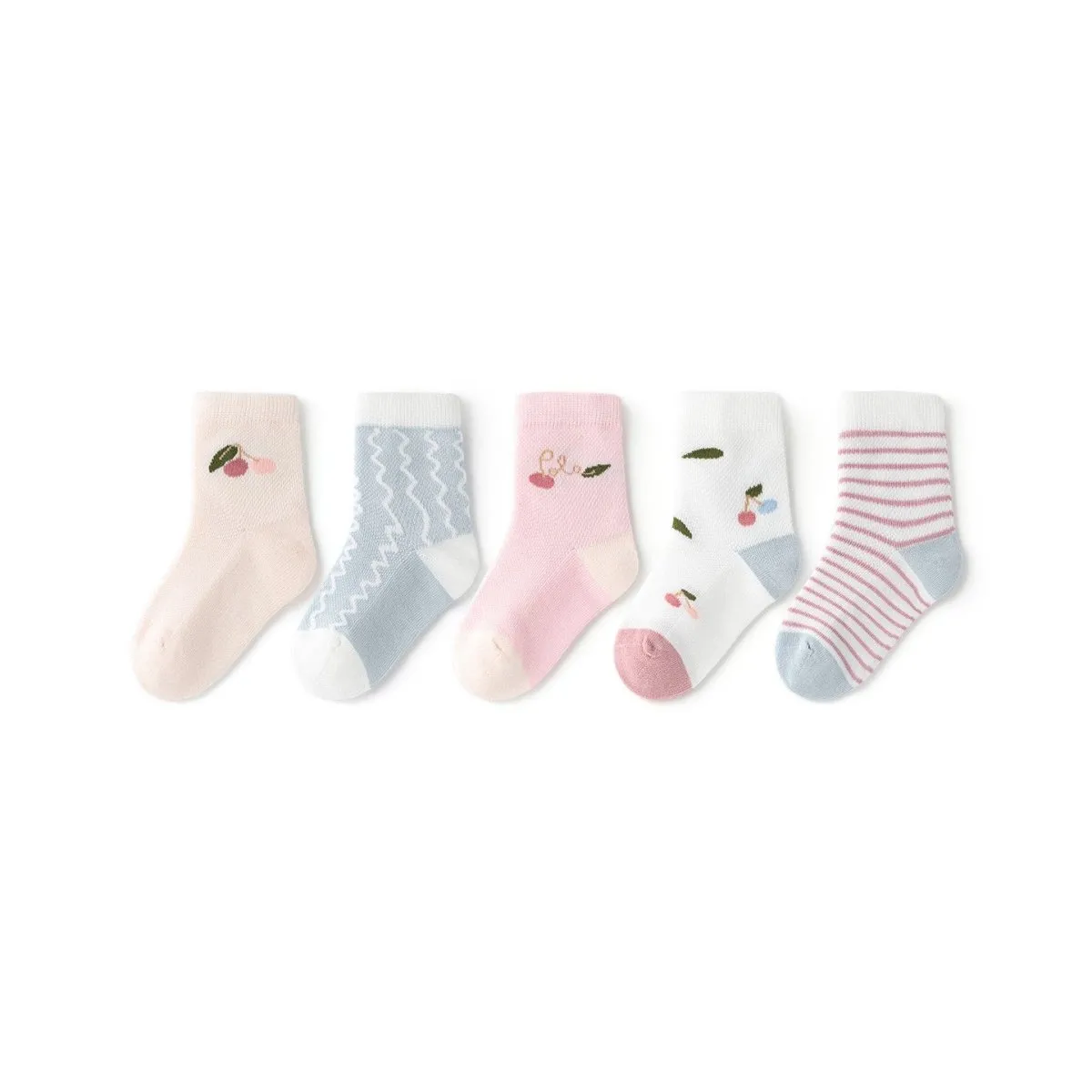 Cherry Season Thin Mesh Breathable Girl 5pcs Crew Socks Set