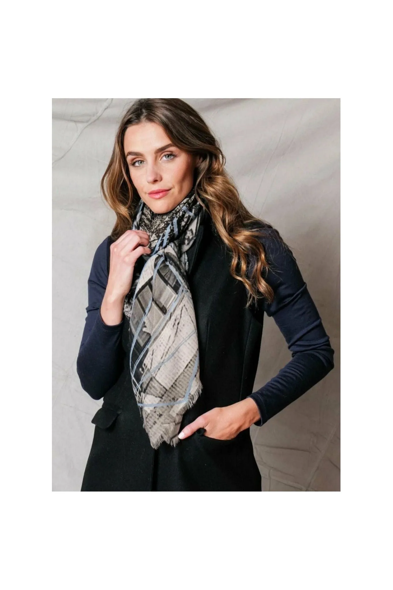 dog & boy  Prequel 50" x 50" Merino Wool Square Scarf | Black/Grey | Clearance Final Sale