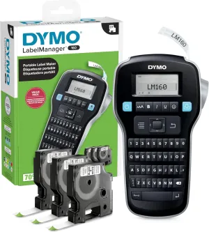 DYMO LABELMANAGER 160 PORTABLE LABEL MAKER WITH 3 D1 LABEL TAPES - (DY2147606)