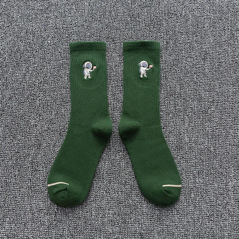 Embroidered cotton socks astronaut all-match socks sports socks