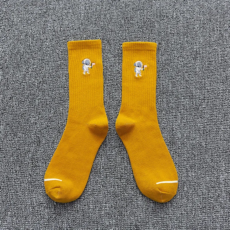 Embroidered cotton socks astronaut all-match socks sports socks