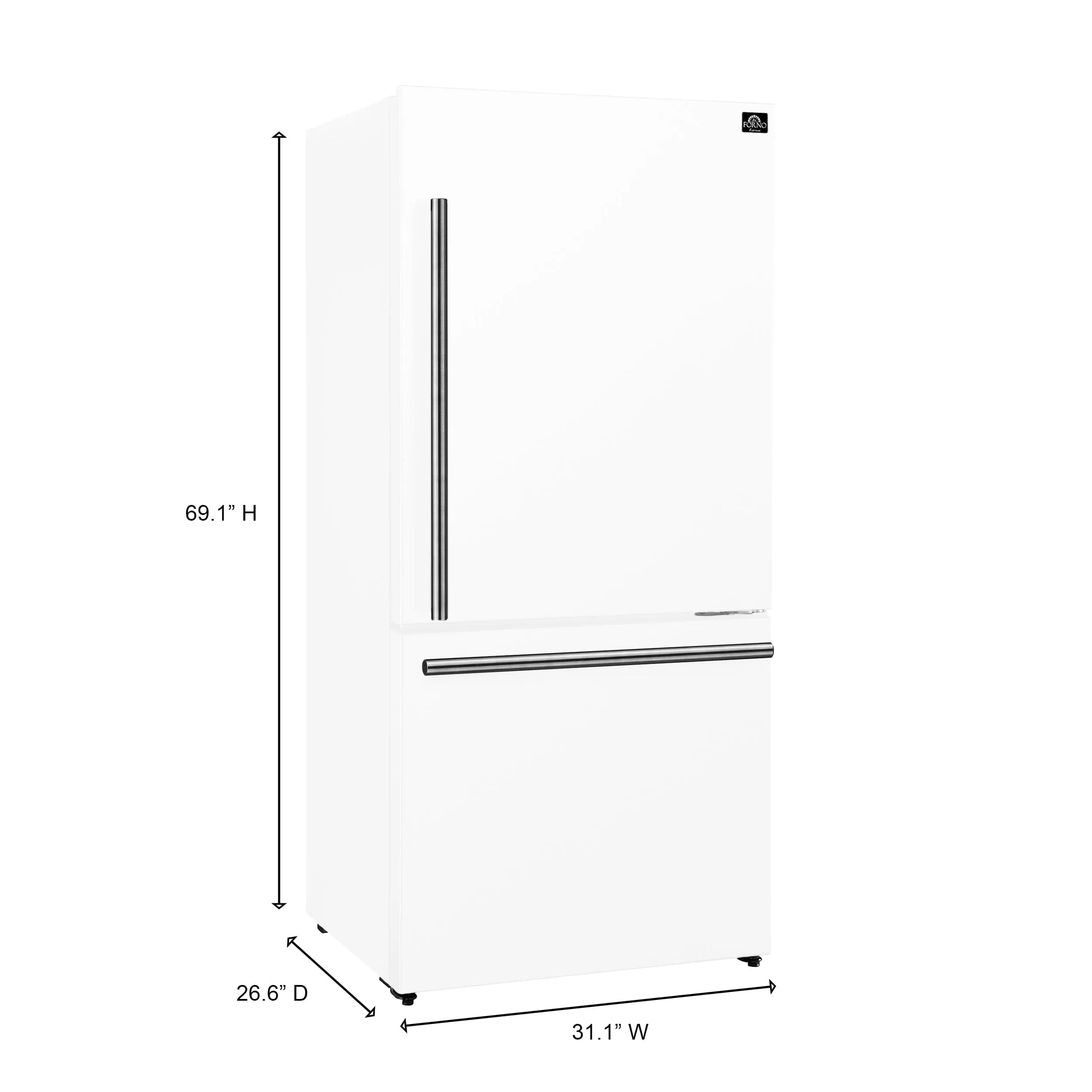 Forno Milano 17.2 Cu. Ft. Right Hinge Refrigerator Bottom Freezer FFFFD1785-31WHT