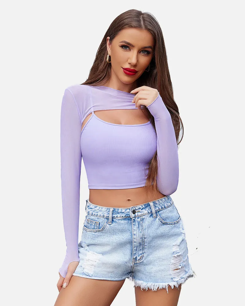 Halloween Mesh Crop Top with Cami Top Sets