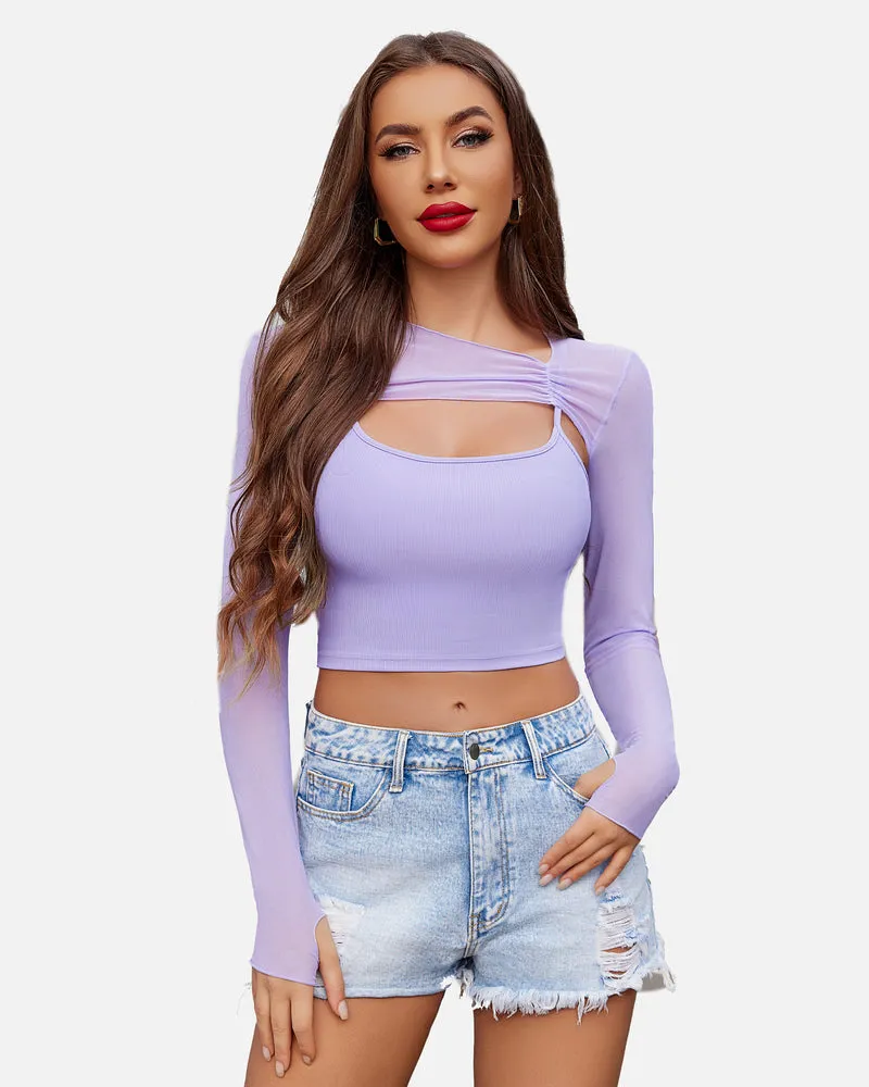 Halloween Mesh Crop Top with Cami Top Sets