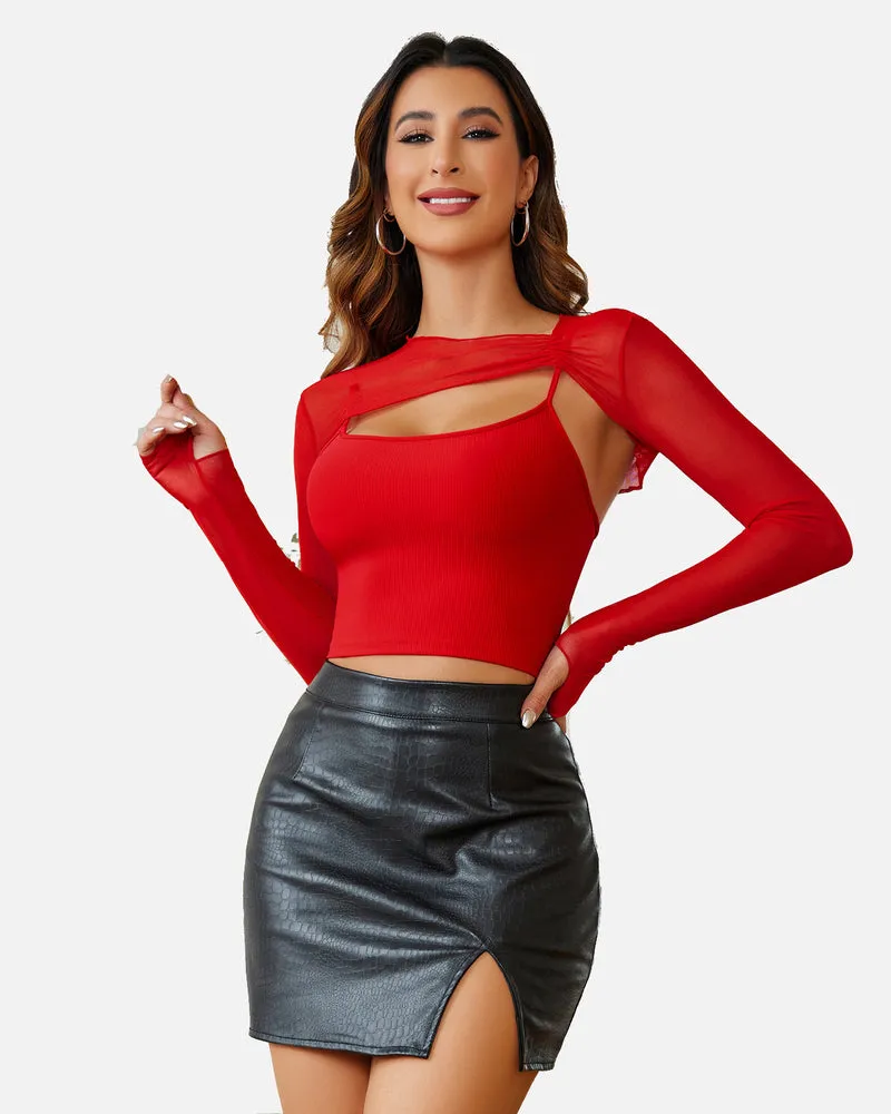 Halloween Mesh Crop Top with Cami Top Sets