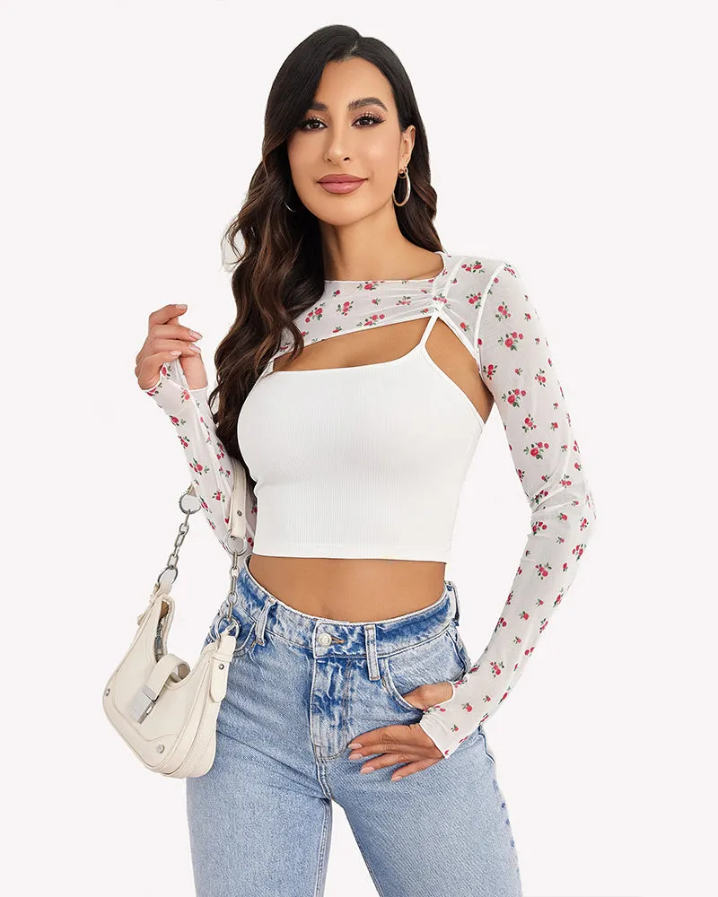 Halloween Mesh Crop Top with Cami Top Sets