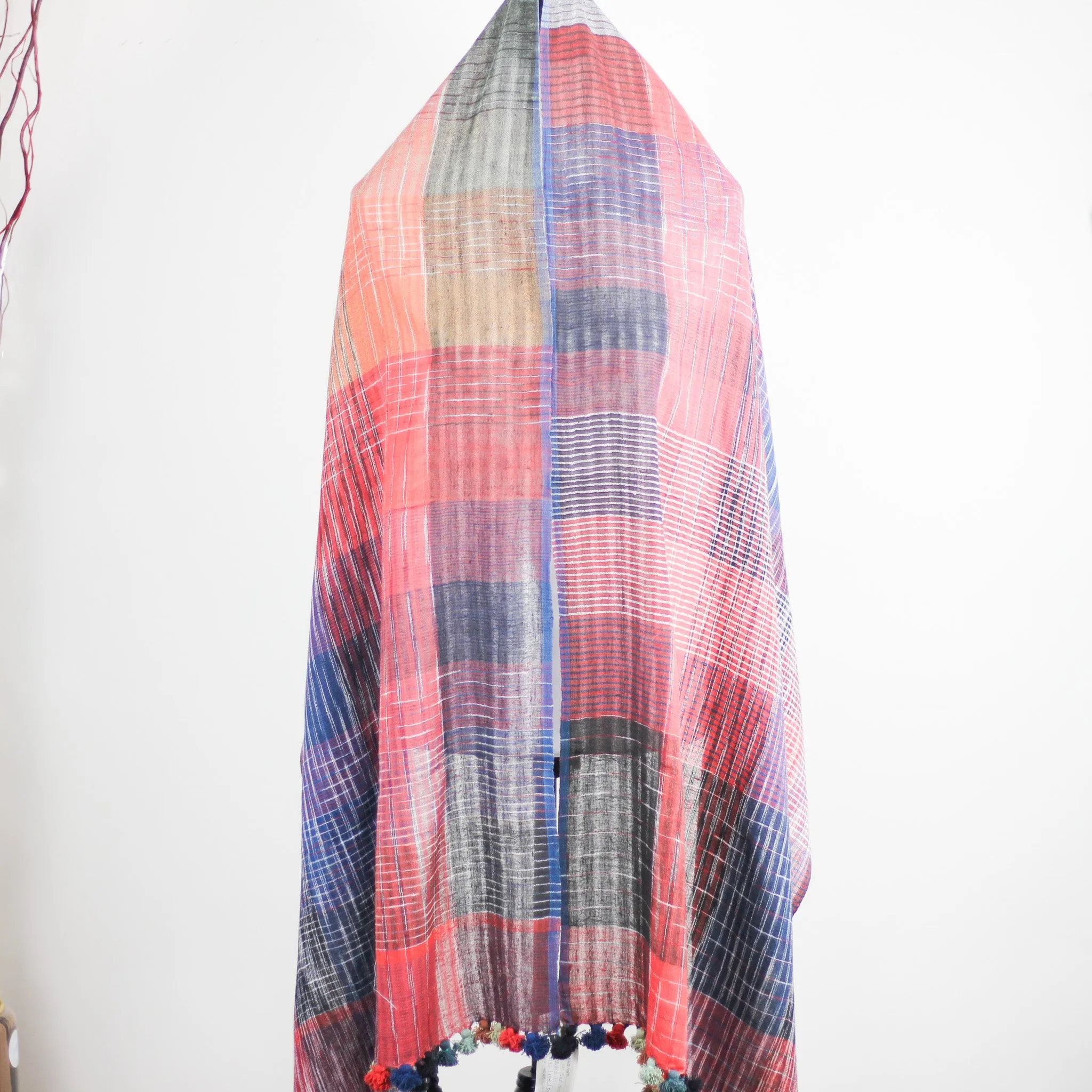 Hand Spun & Hand Woven Organic Cotton Wrap - Naturally Dyed Scarf | Multicolour, 26x82"