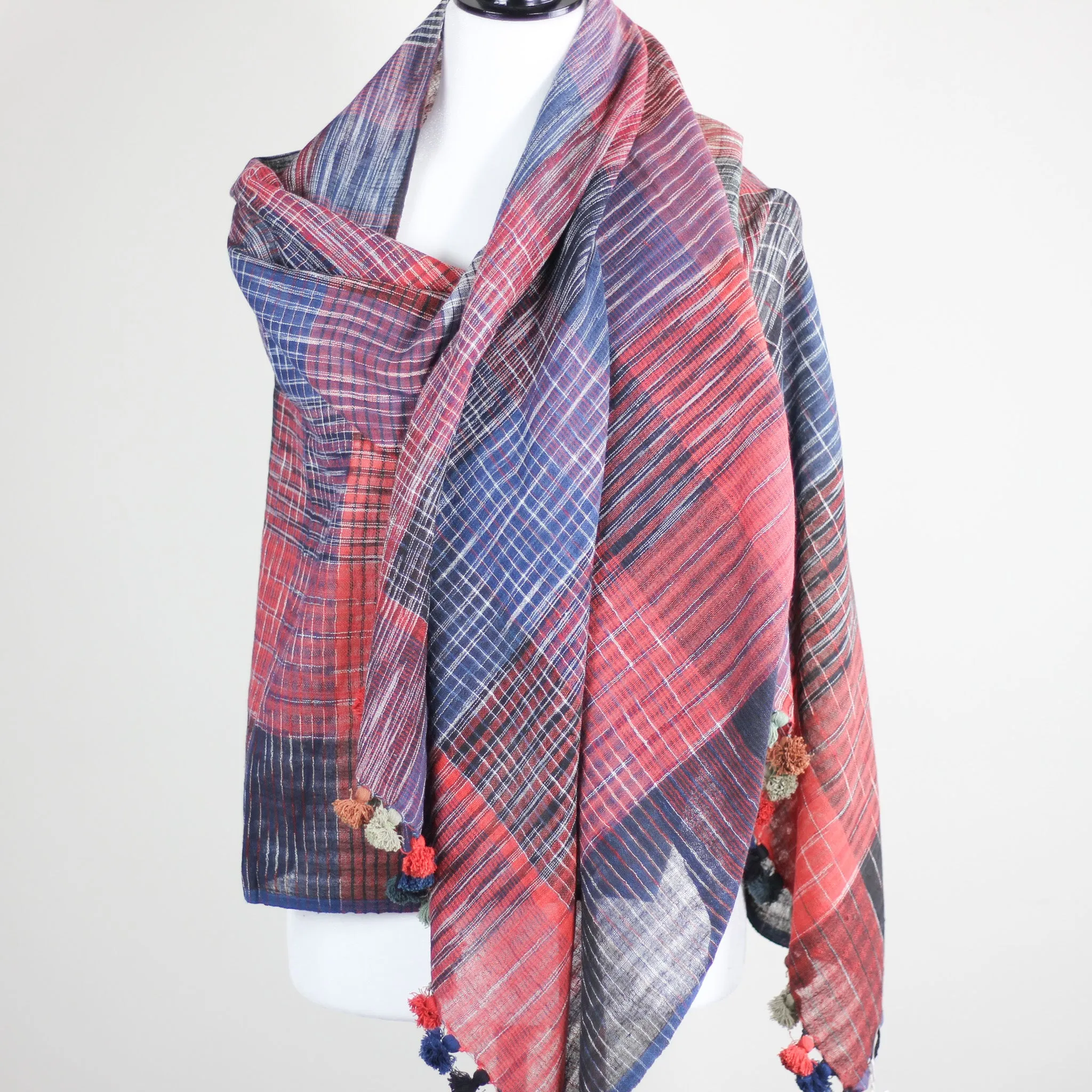 Hand Spun & Hand Woven Organic Cotton Wrap - Naturally Dyed Scarf | Multicolour, 26x82"