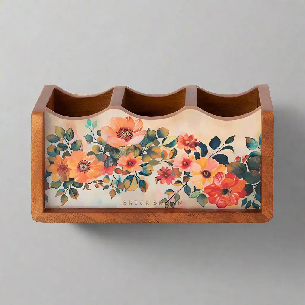 Handcrafted Pastel Flora Cutlery Holder | Made with Mango Wood