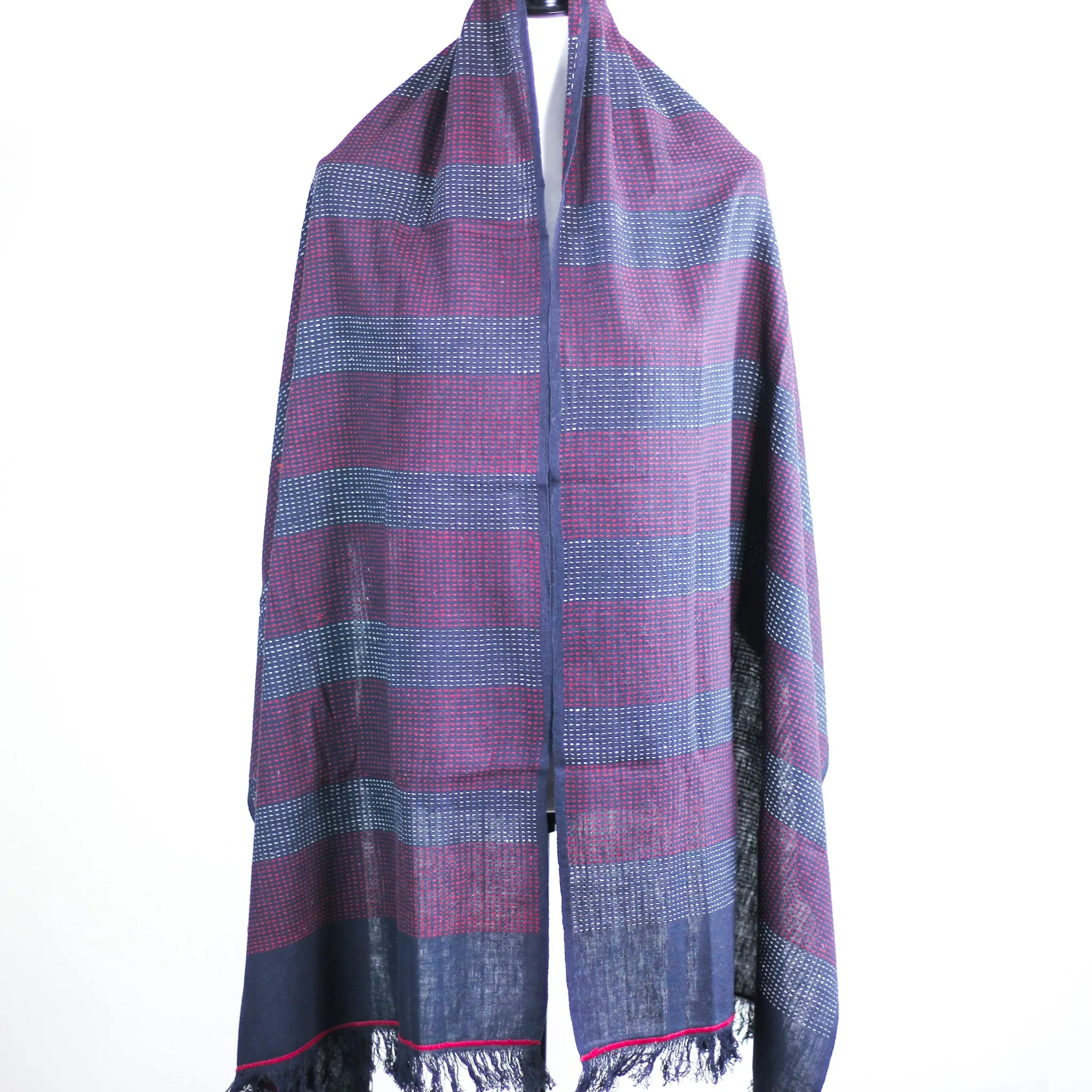 Handspun & Handwoven Pure Cotton Scarf - Frayed Edges | Black-Red, 23x76"