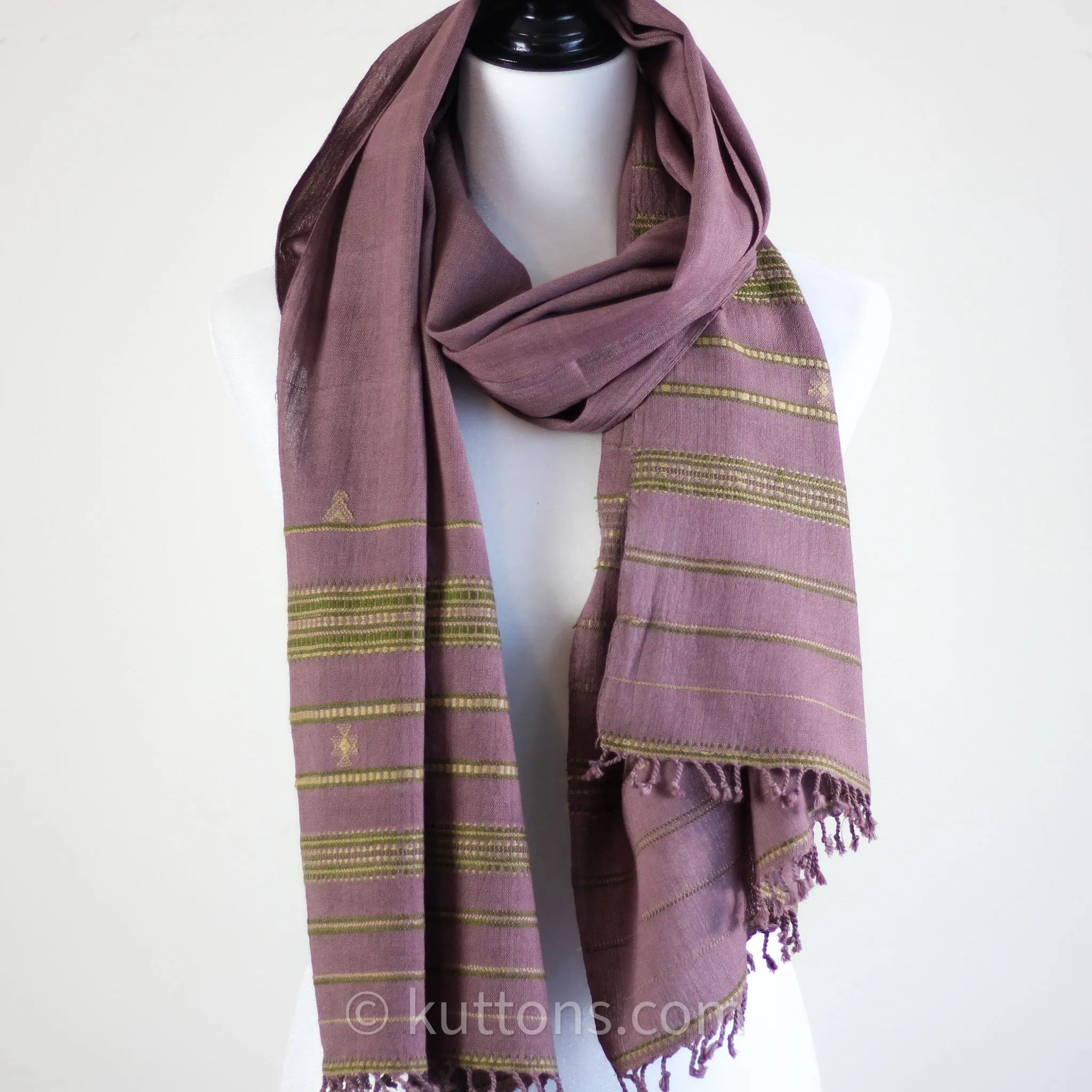 Handwoven Organic Kala Cotton Scarf - Wrap with Tassels | Antique Fuschia, 22x74"