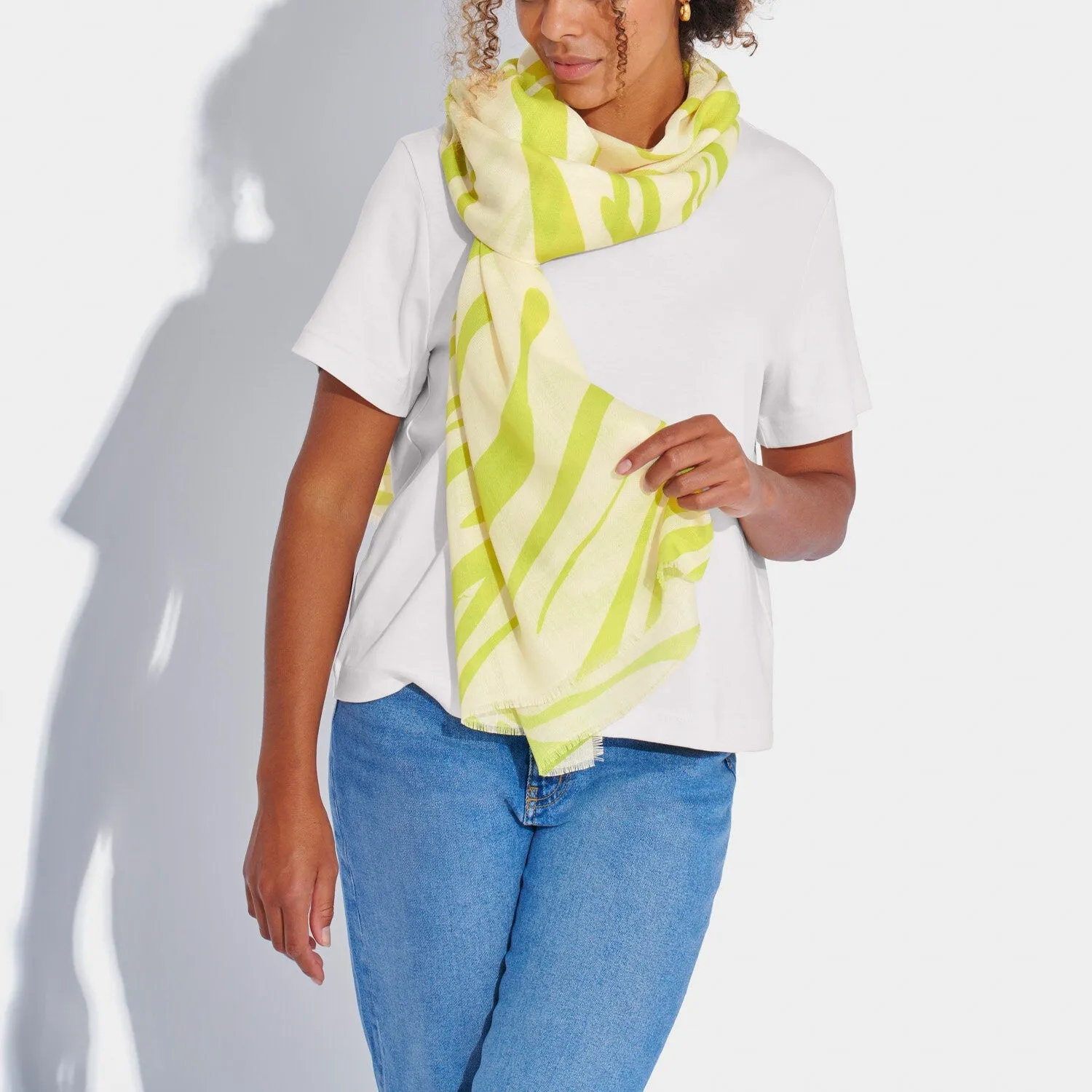 Katie Loxton Printed Scarf Tiger Off White & Lime