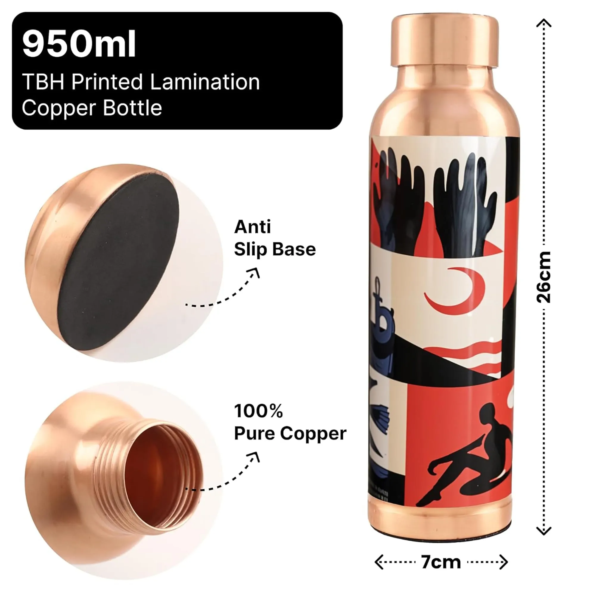 Kuber Industries Pack of 2 Copper Water Bottle - 950ml Leakproof Tamaba Bottle for Office/Gym/Yoga/College, Men & Women - Saharan Sunset Print