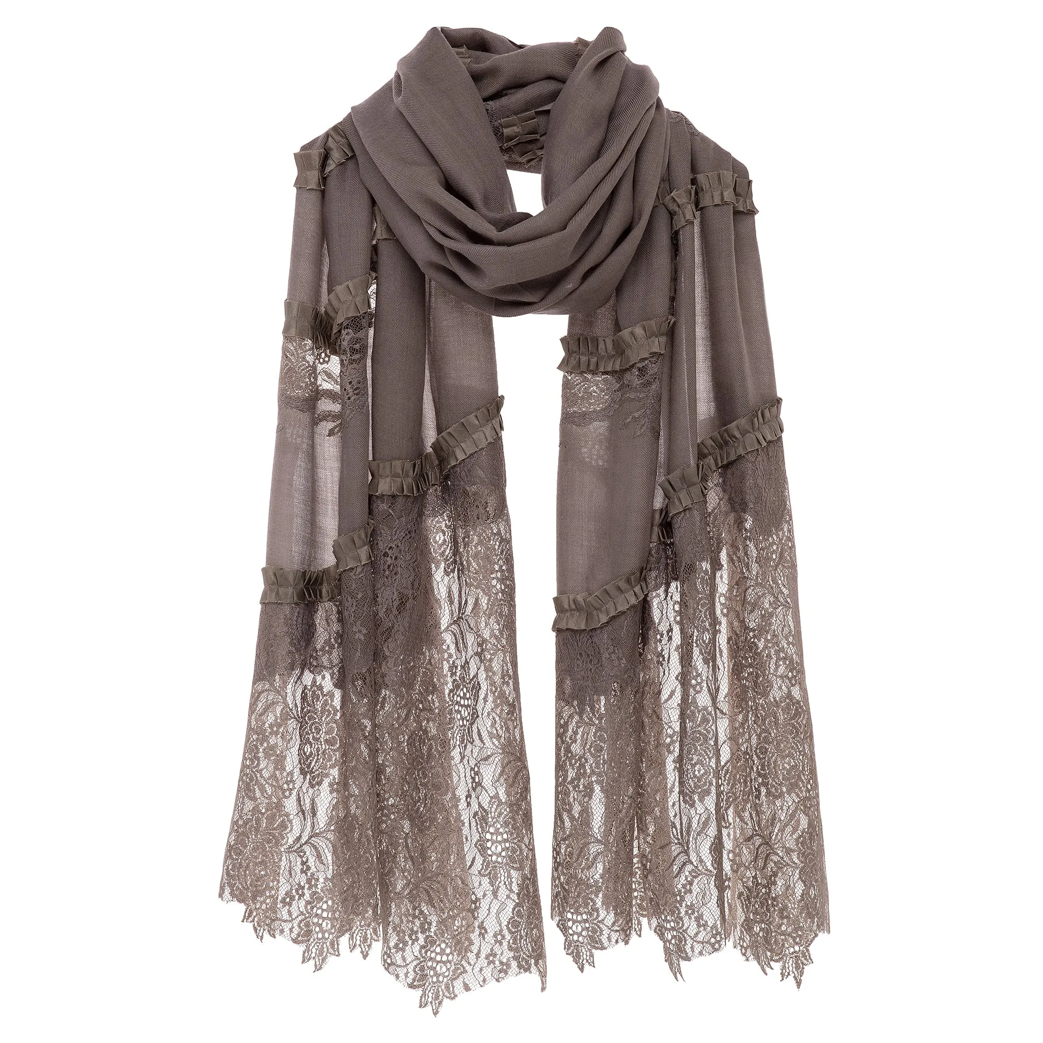 Lace Embellished Scarf - Taupe