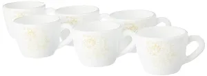 Larah by Borosil Ingot Opalware Cup Set of 6 pcs | Tea/Coffee Cups 90 ml | Microwave & Dishwasher Safe | Bone-Ash Free | Crockery Set Ideal for Daily Use & Gifting, White