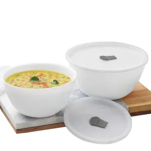 Larah by Borosil Opalware Serving Bowl Set with Lid | 2 Pieces (1000 ml   1500 ml) | Microwave & Dishwasher Safe | Bone-Ash Free | Crockery Set for Dining & Gifting | White