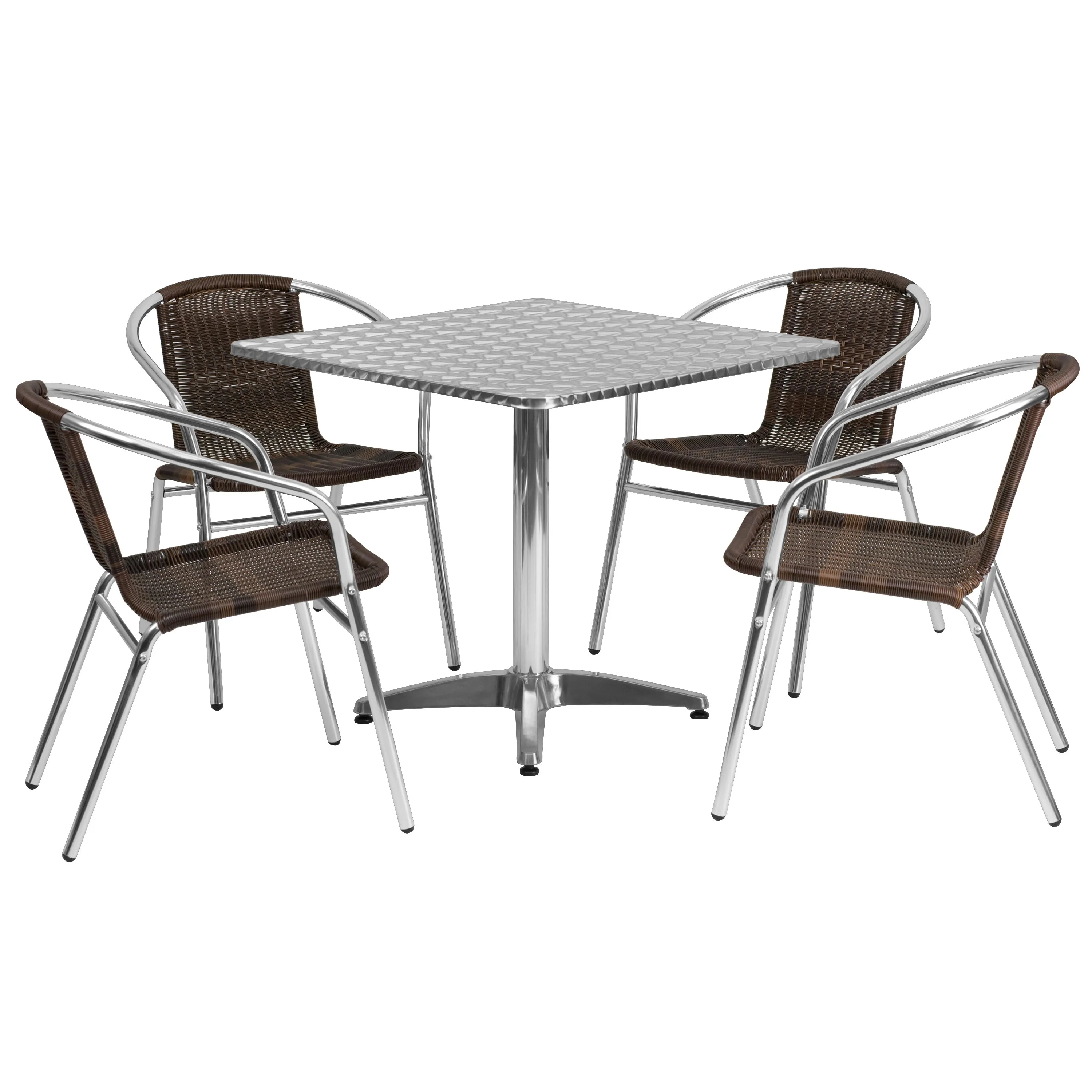 Lila 31.5'' Square Aluminum Indoor-Outdoor Table Set with 4 Rattan Chairs