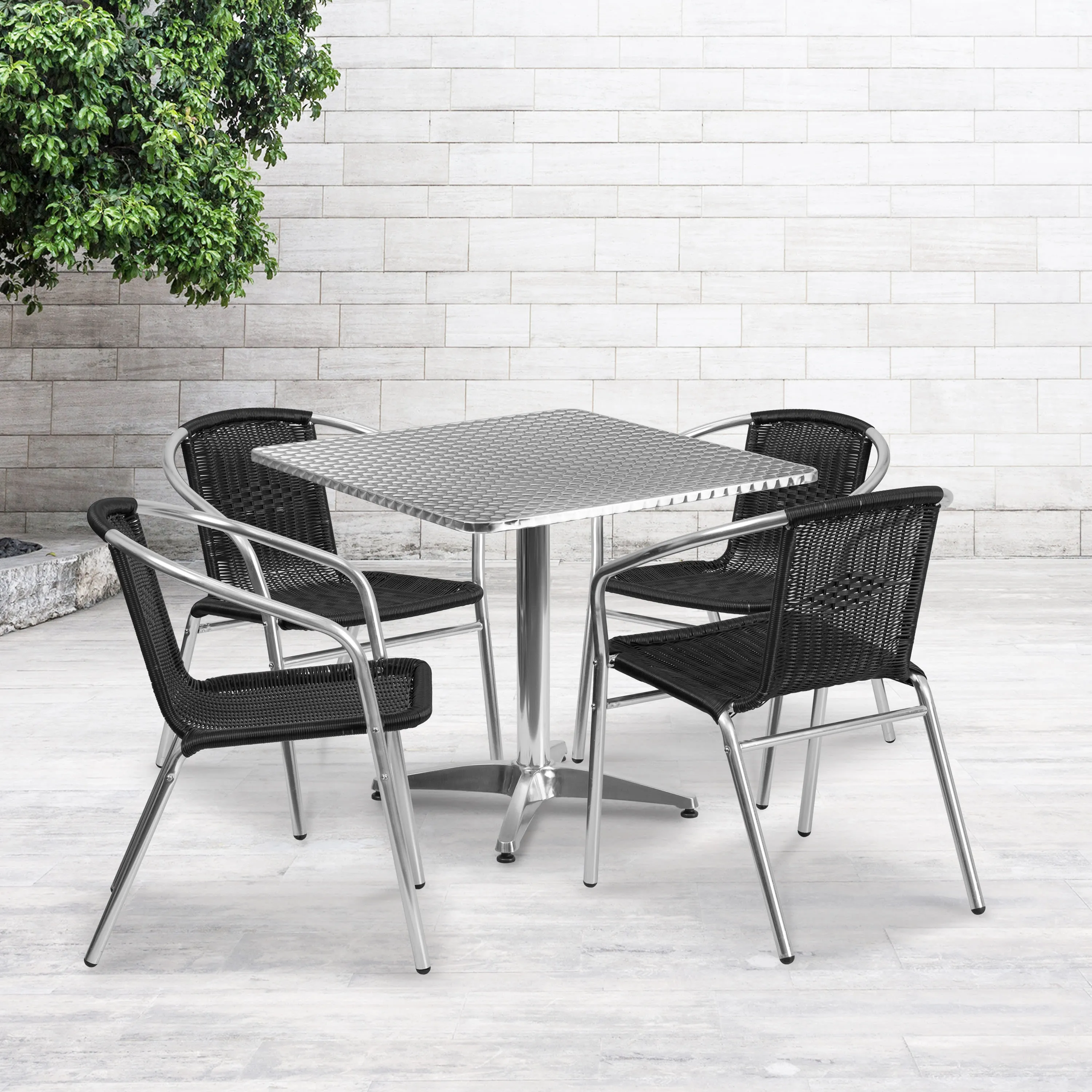 Lila 31.5'' Square Aluminum Indoor-Outdoor Table Set with 4 Rattan Chairs