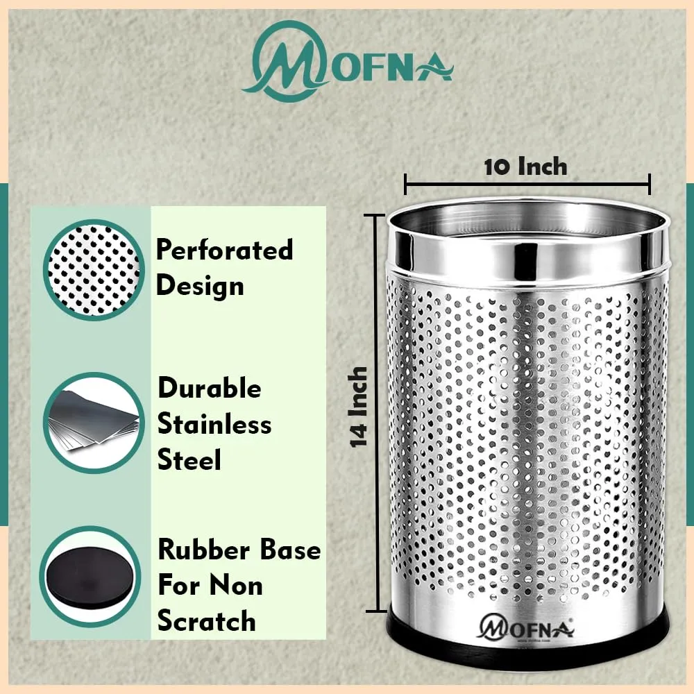 mofna Stainless Steel Perforated Type Dustbin, Paper Bin, Trash Can for Home, Kitchen, Offices (10X14 INCH, 18 LITER, SILVER)