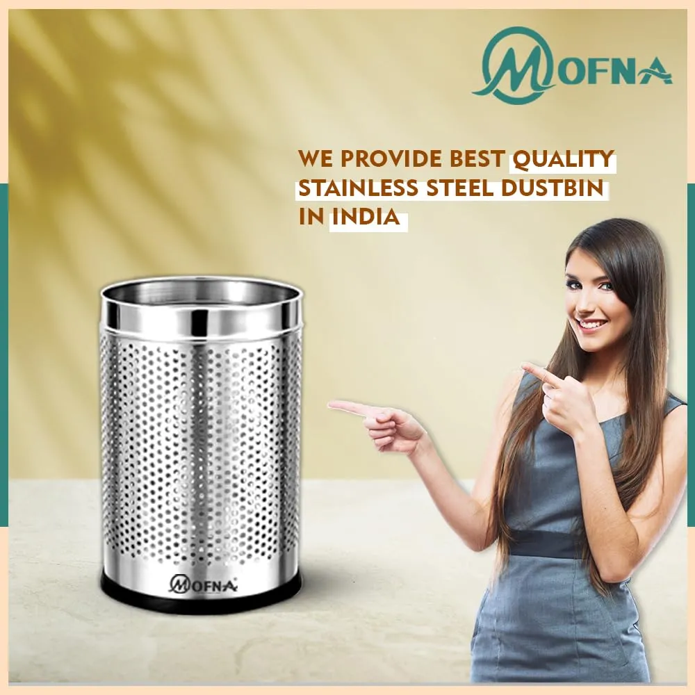 mofna Stainless Steel Perforated Type Dustbin, Paper Bin, Trash Can for Home, Kitchen, Offices (10X14 INCH, 18 LITER, SILVER)