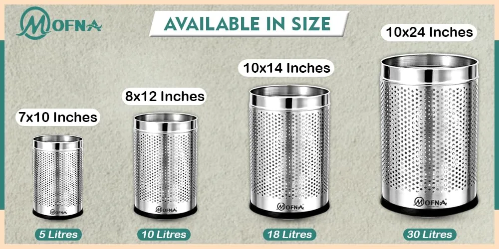 mofna Stainless Steel Perforated Type Dustbin, Paper Bin, Trash Can for Home, Kitchen, Offices (10X14 INCH, 18 LITER, SILVER)