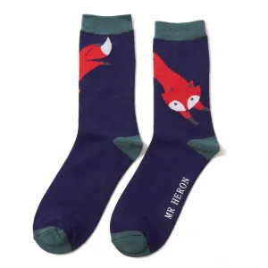 Mr Heron Leaping Fox Navy Socks