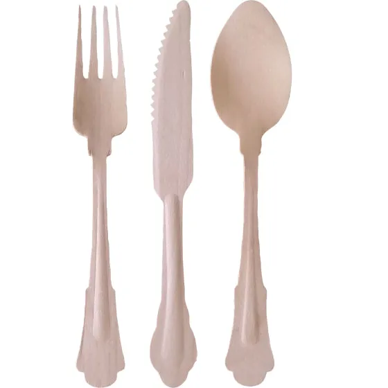 Natural Wooden Fan Cutlery Set FSC 24pk