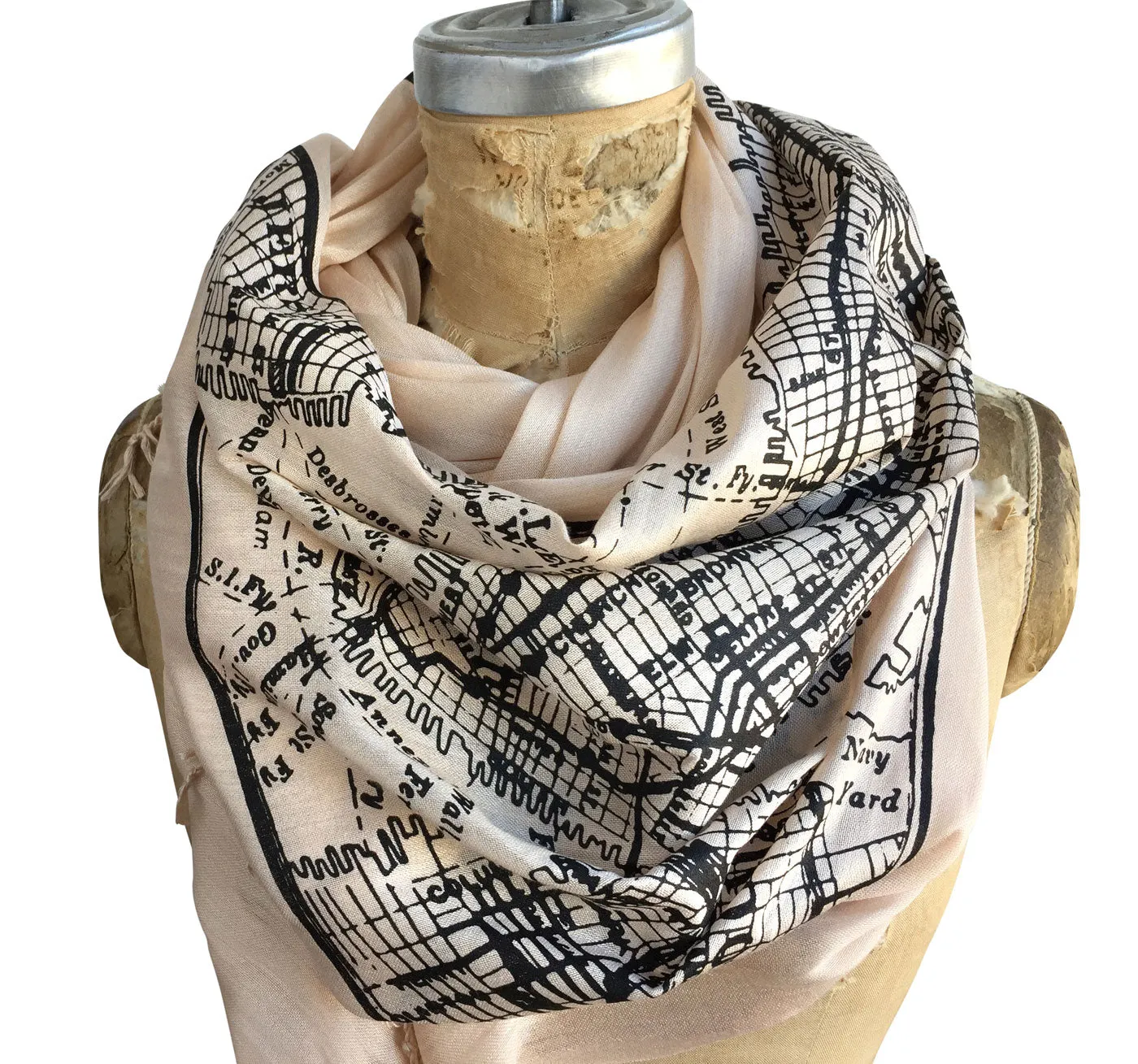 New York City Vintage Map Scarf. Manhattan, Brooklyn Luxe Weight Pashmina