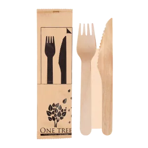 One Tree Wooden Cutlery Set Knife, Fork & Napkin 100pcs