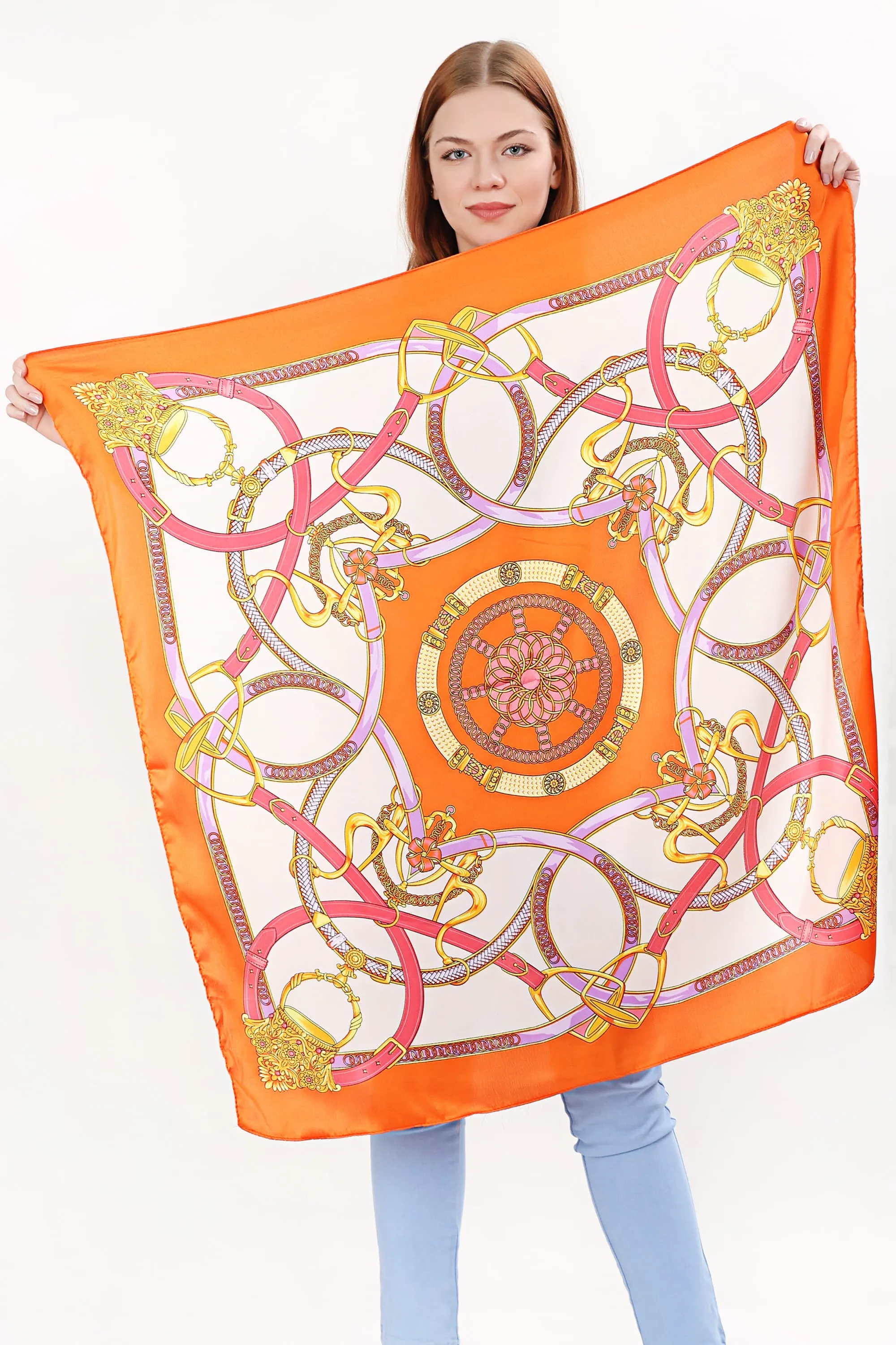 Orange bandana - silk blend square Lightweight Neckerchief –Women