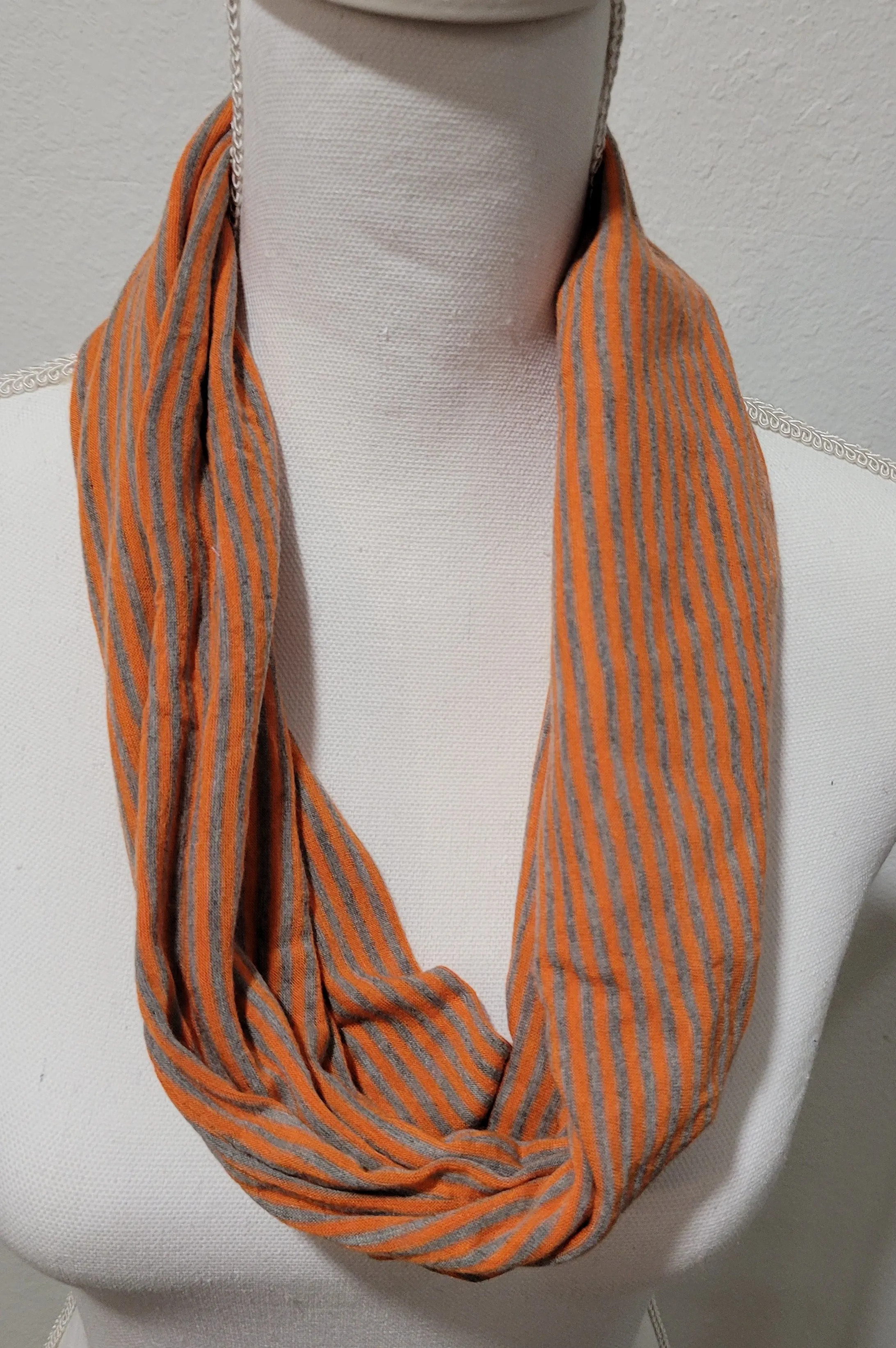 Orange Stripe Infinity Scarf with Hidden Zipper Pocket