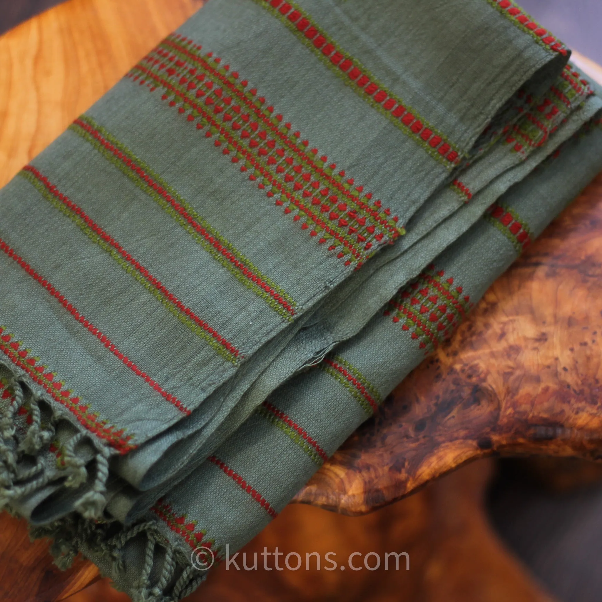 Organic Kala Cotton Scarf - Handwoven Stole with Tassels | Green, 22x76"