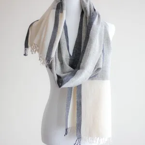 Organic Kala Cotton Wrap with Tassels - Handwoven Genetically Pure Organic Cotton Scarf | Cream-Gray, 23x84"