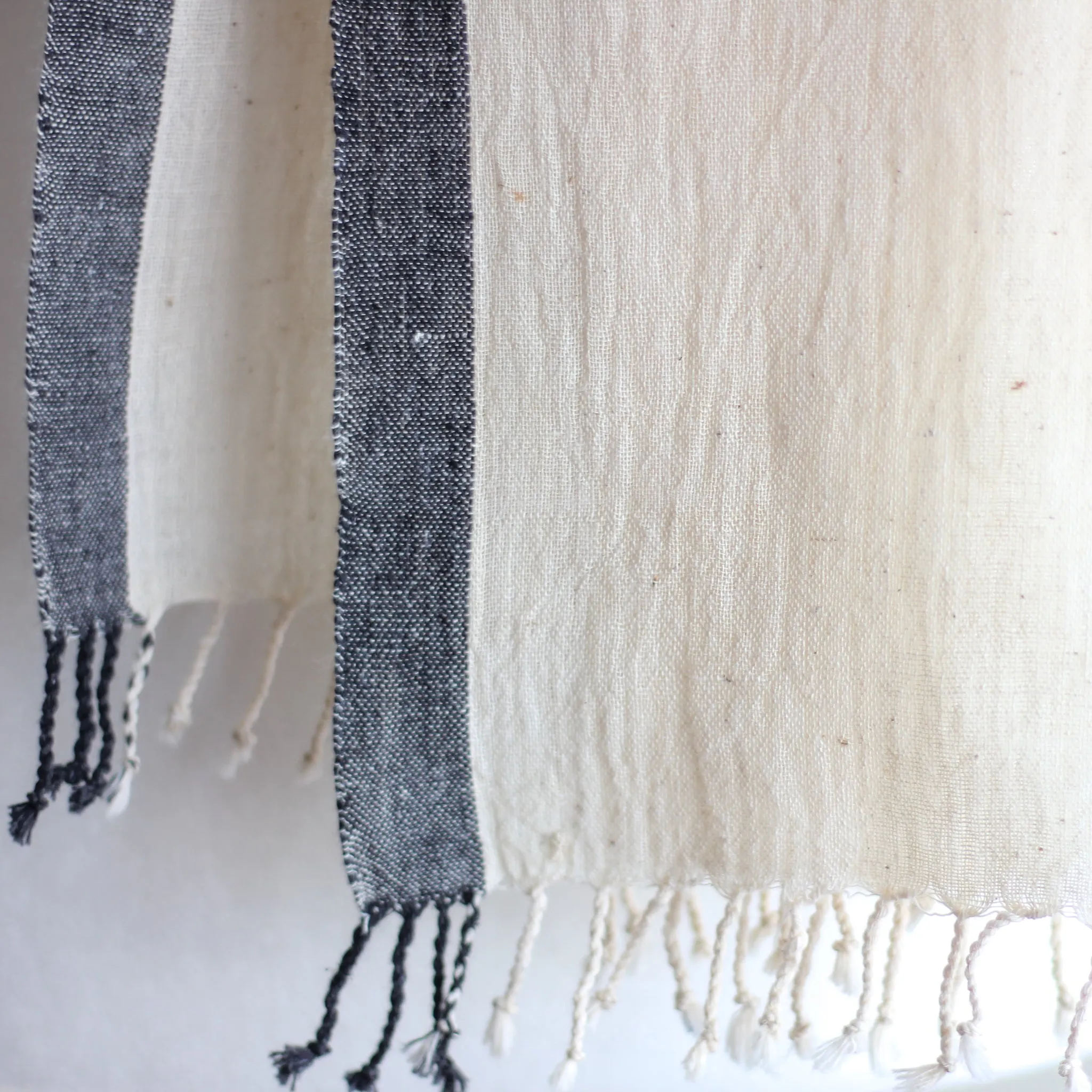 Organic Kala Cotton Wrap with Tassels - Handwoven Genetically Pure Organic Cotton Scarf | Cream-Gray, 23x84"