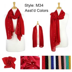 Pack-12 Fashion Pearls solid Lightweight Scarves M34