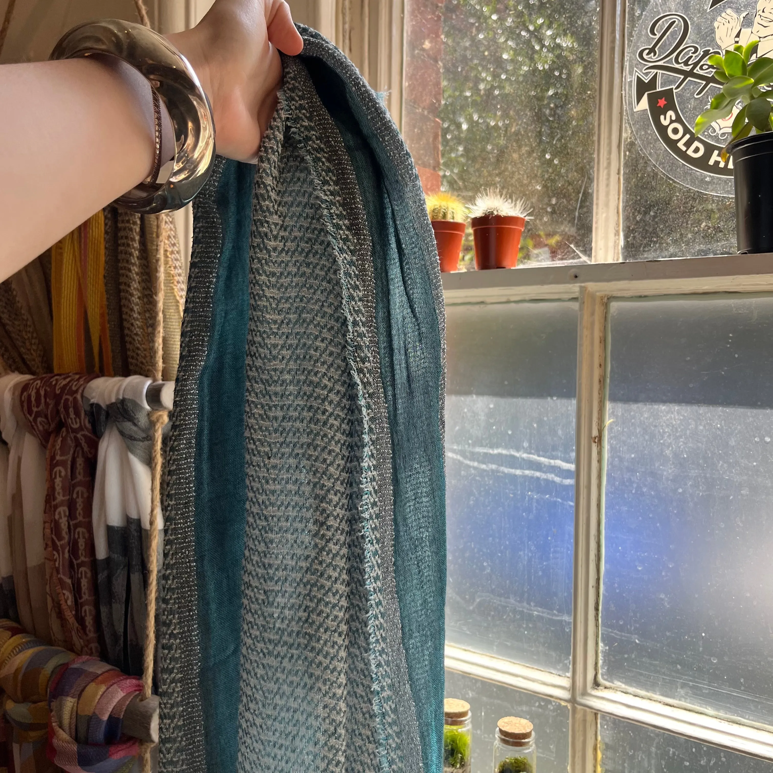 Regent - Lightweight Scarf - Boho Textured - Sky Blue/Green