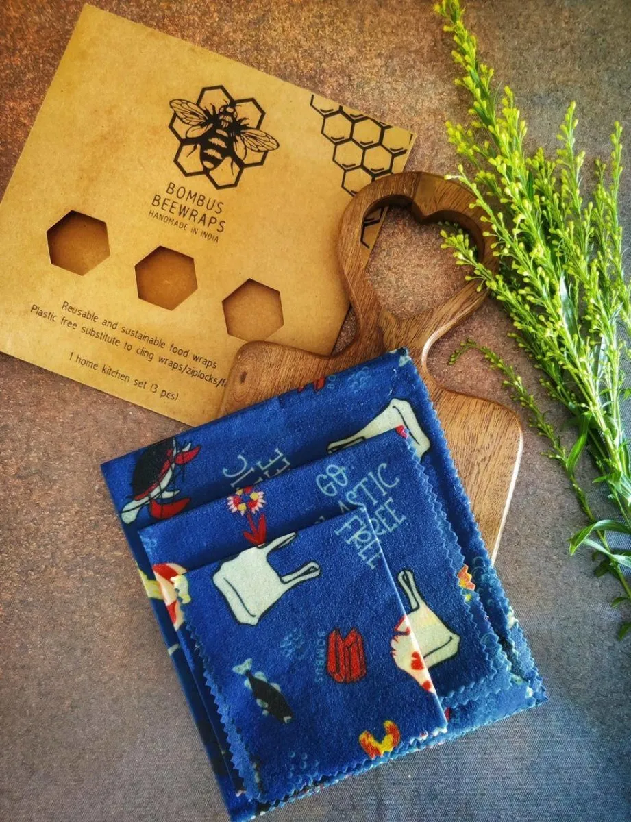 Reusable Handmade Beeswax Food wraps | Ocean Tides Full kitchen -3 pc