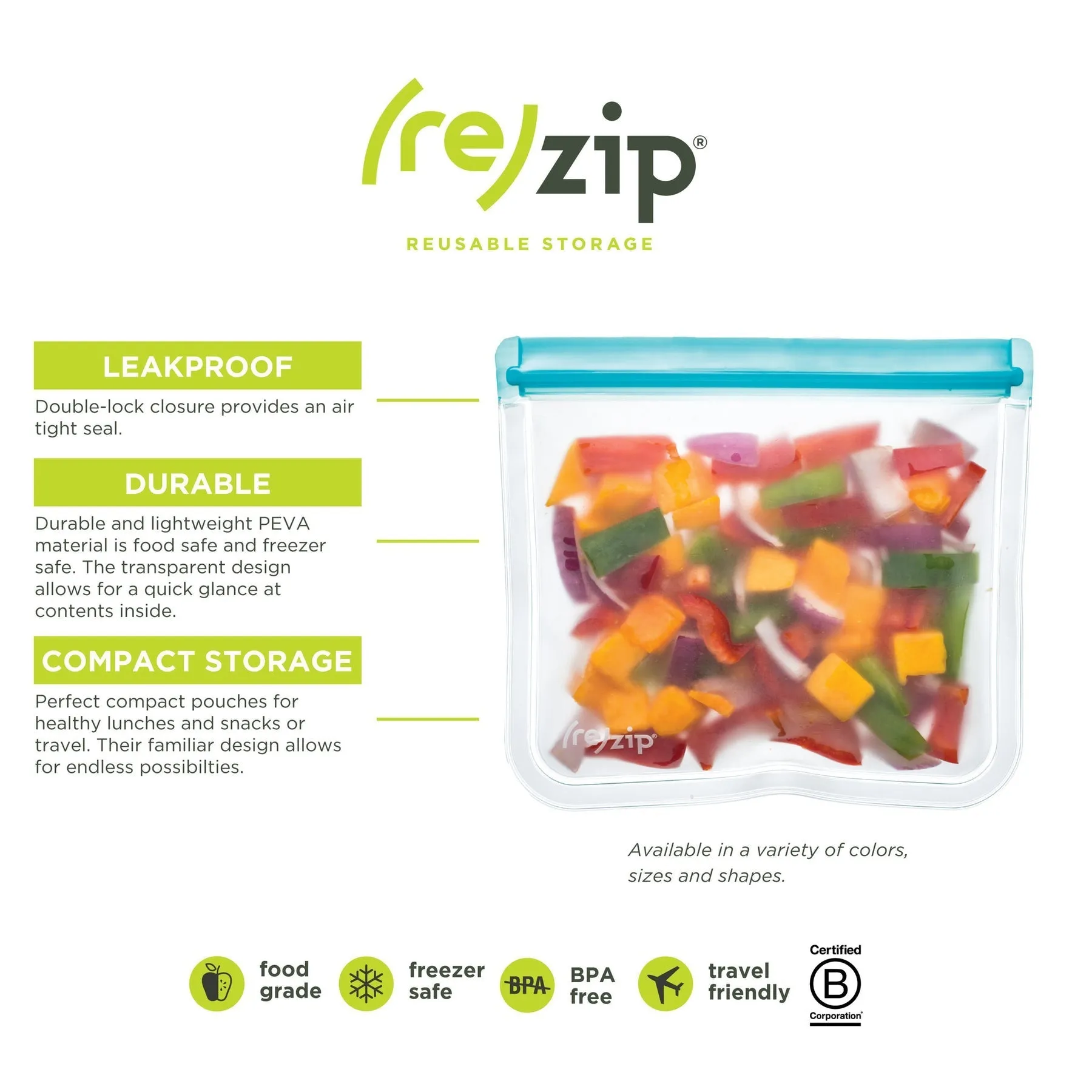 Rezip Lay-Flat Gallon Leakproof Reusable Storage Bag 4-pack kit