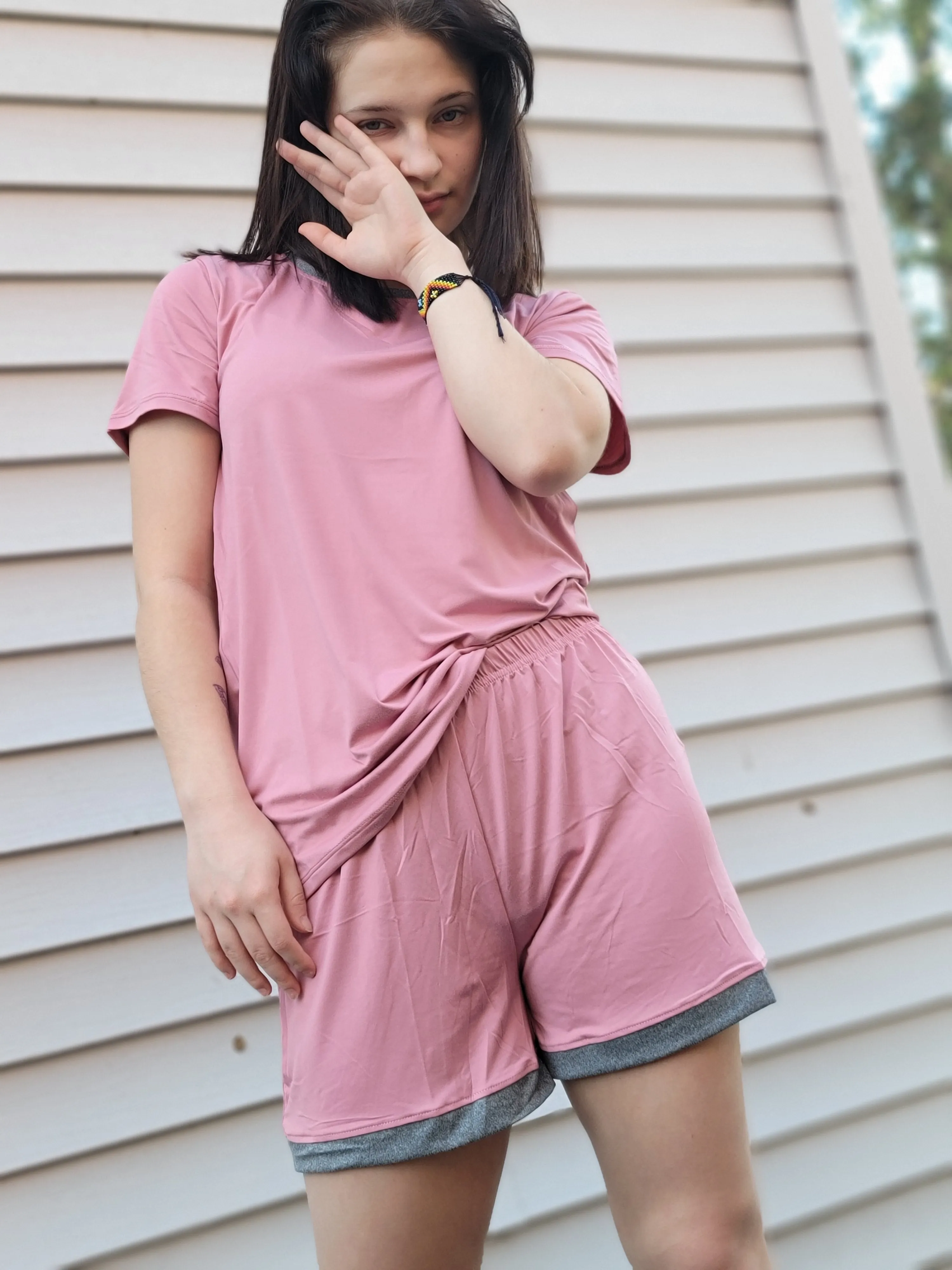 Short Sleeve Top With Shorts Set