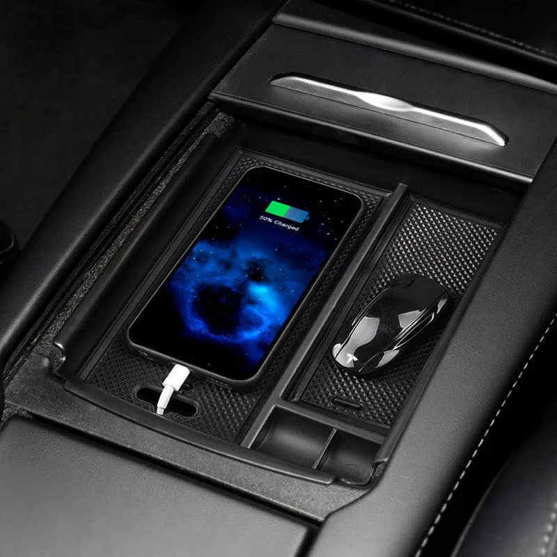 TAPTES Center Console Storage Box with USB Hole for Model S